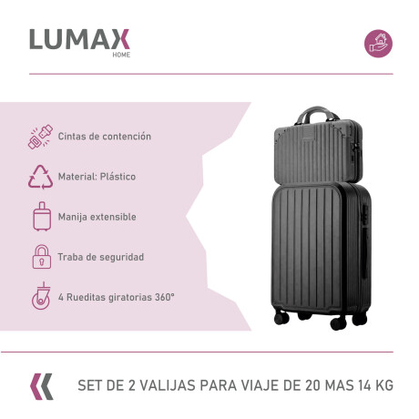 Set De 2 Valijas p/viaje 20 + 14 Ligeras y Duradera Negro