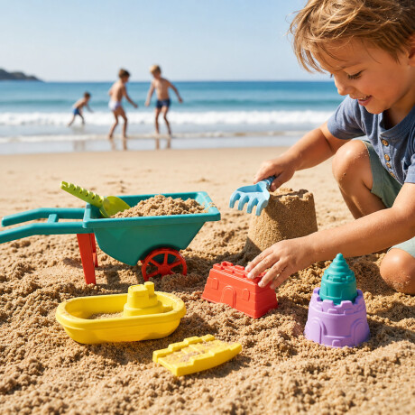 Set Juego Playa Infantil Carretilla Moldes Rastrillo 10pzas Verde