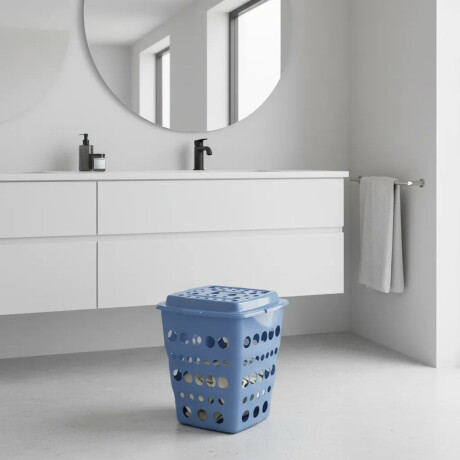 Cesto Canasto Ropa Calado Plástico con Tapa Paramount 55Lt Celeste
