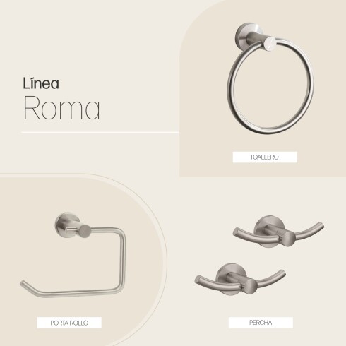 SET DE ACCESORIOS PERCHA PORTAROLLO TOALLERO METAL ROMA 000