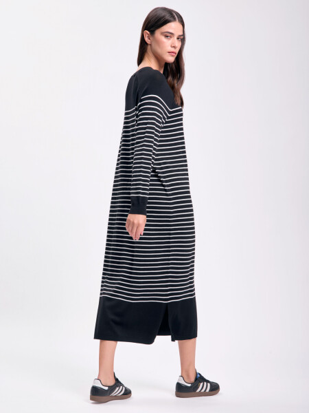 Vestido largo punto Rayas Negro