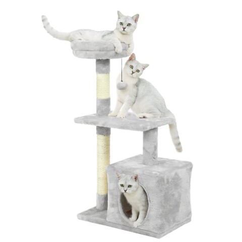 Rascador Torre 3 Niveles Felpa Y Sisal Para Gato Con Cama Color Variante Gris Claro