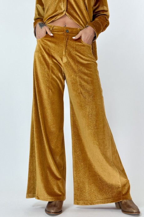 PANTALON JACINTO VELVET CON BRILLO Mostaza