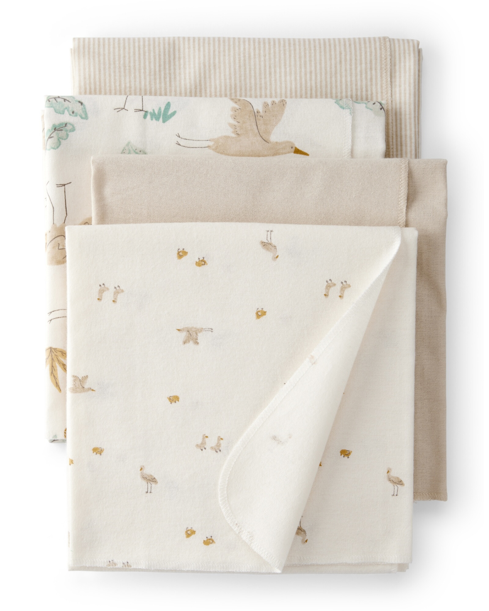 Pack cuatro mantas recibidoras de algodón, diseño cigüeñas Pack cuatro mantas recibidoras de algodón, diseño cigüeñas