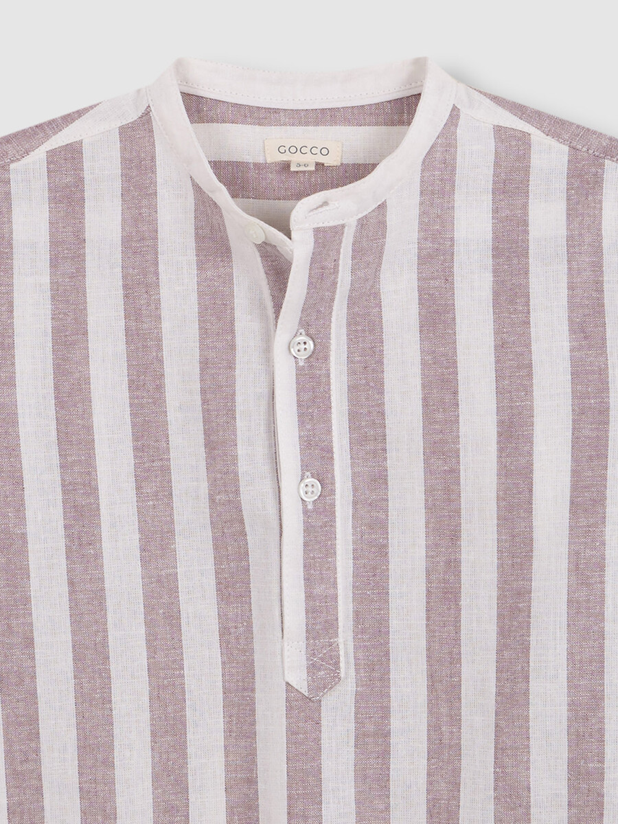 Camisa De Lino De Rayas Berenjena