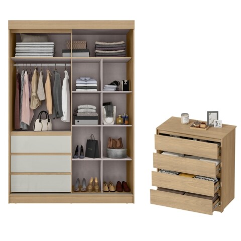 Combo Dormitorio Premium: Ropero Bagdá 100% MDF con Espejo y Cómoda Carla – Castaño Combo Dormitorio Premium: Ropero Bagdá 100% MDF con Espejo y Cómoda Carla – Castaño