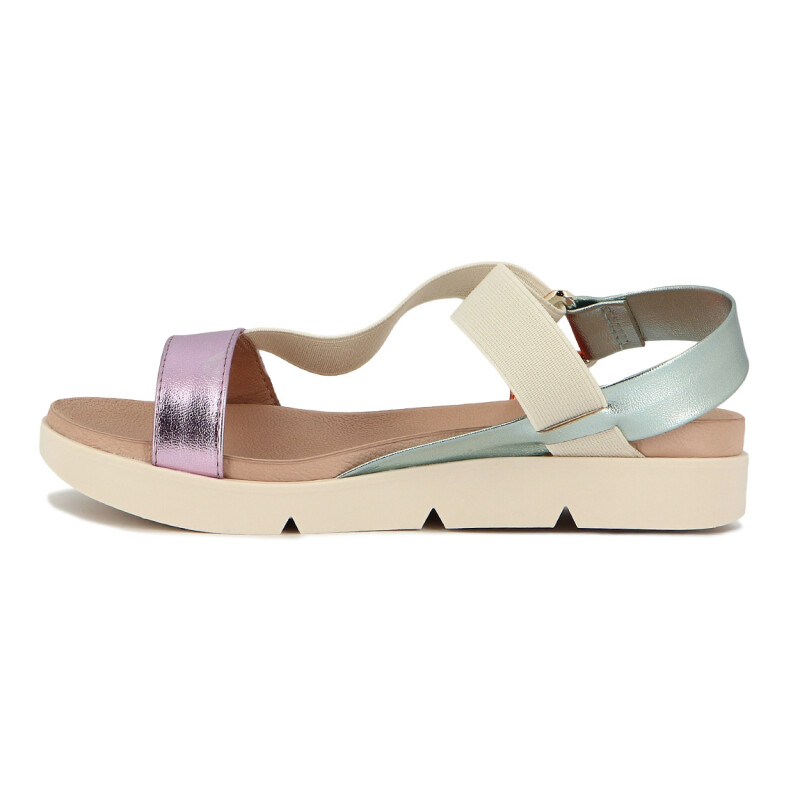 Sandalia Mujer Casual Beira Rio Con Velcro Blanco-celeste