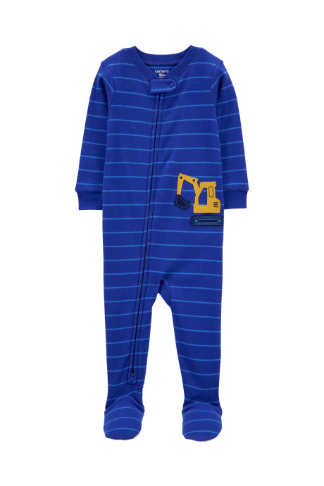 Pijama una pieza de algodón, con pie, azul, estampa constructor. Talles 12-24M Pijama una pieza de algodón, con pie, azul, estampa constructor. Talles 12-24M