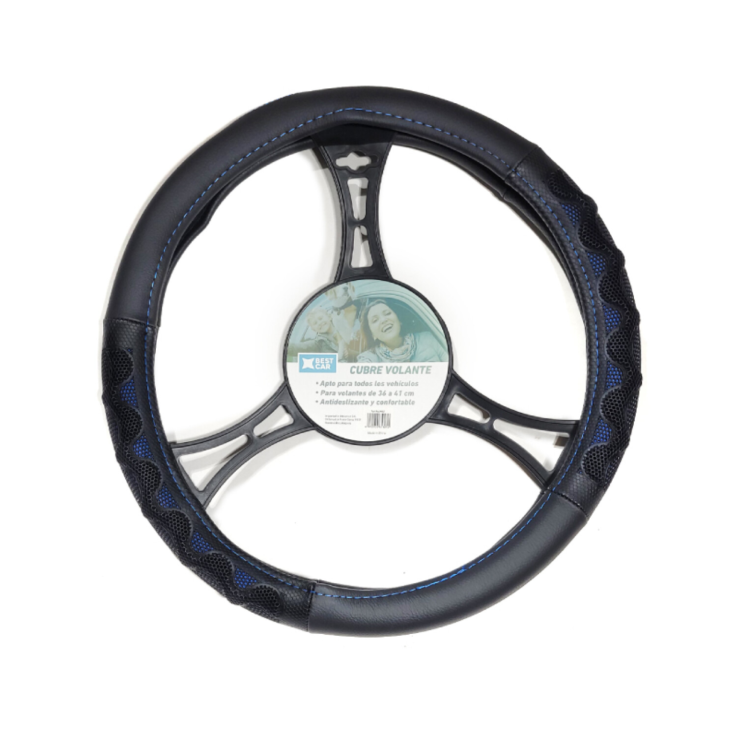 Cubre Volante Auto Protector Negro Con Detalle Azul — ML Center