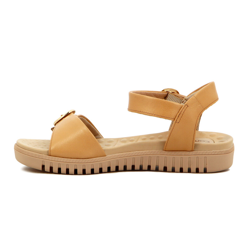 Sandalias Cuero Mujer Comfortflex Con Pulsera Y Hebilla Caramelo
