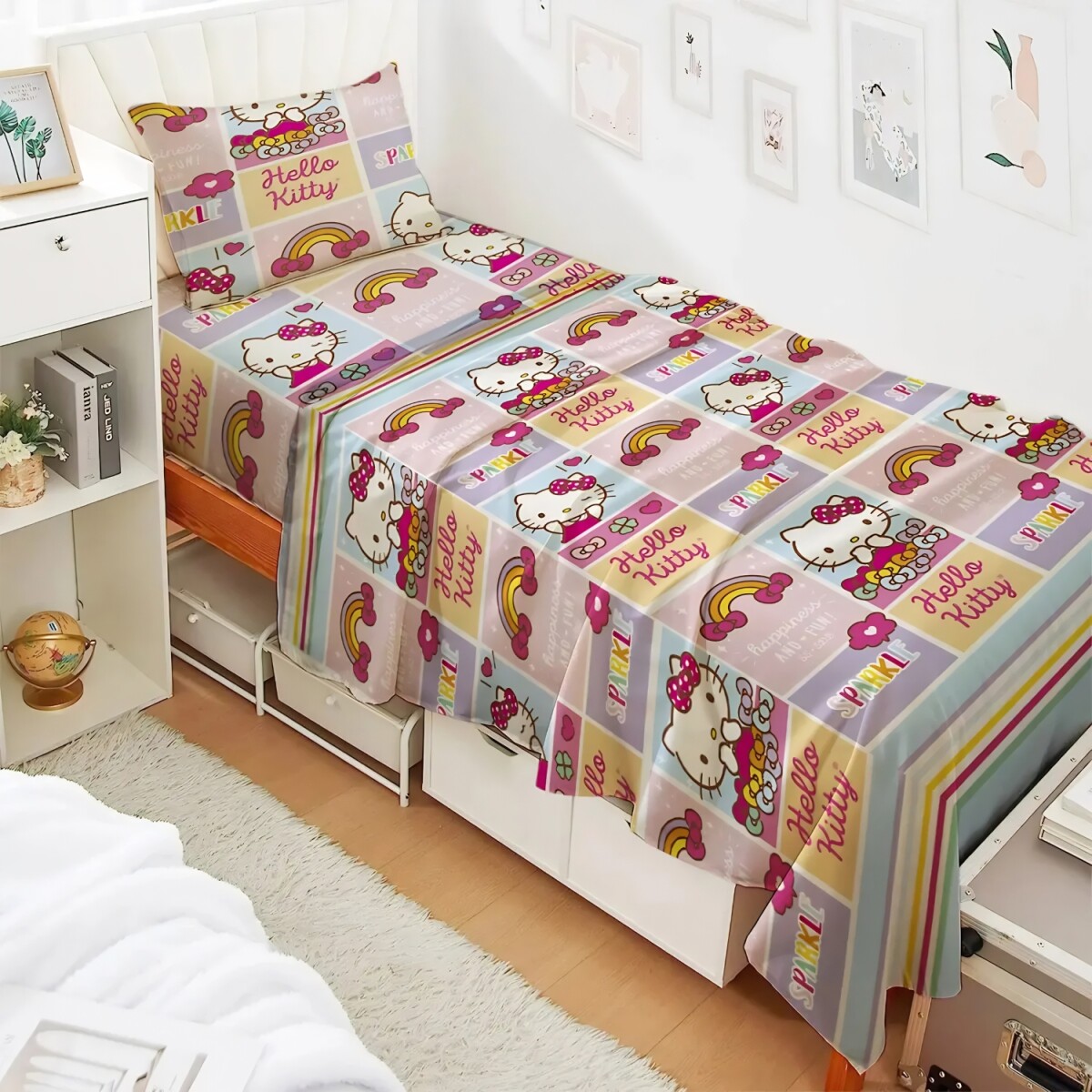 Juego De Sábanas Disney Infantil 1 Plaza Kitty Para Dormitorio Infantil Divertido 