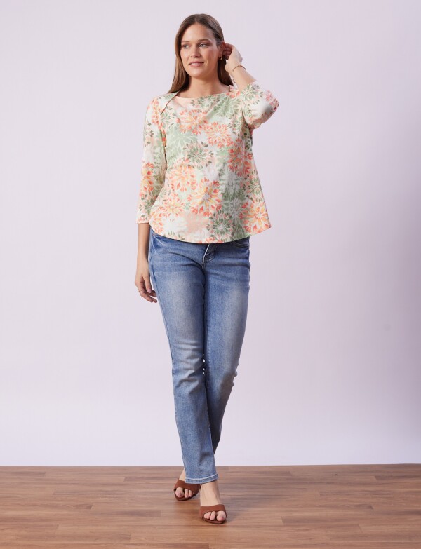 Remera Algodon Flores MULTI/VERDE