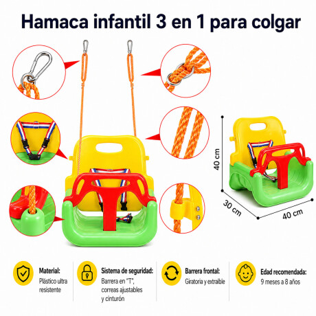 Hamaca Infantil 3en1 Adaptable Bebé Niño Plástico c/Cuerdas Verde