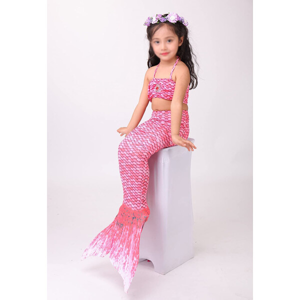 Traje De Baño Niña 3 Piezas Sirena Playa Piscina Cosplay Variante Color Rosa Talle 110