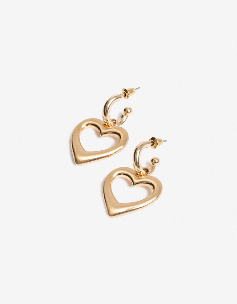 Aros Argollas Con Dijes Aros Argolla Metal Corazón - Dorado
