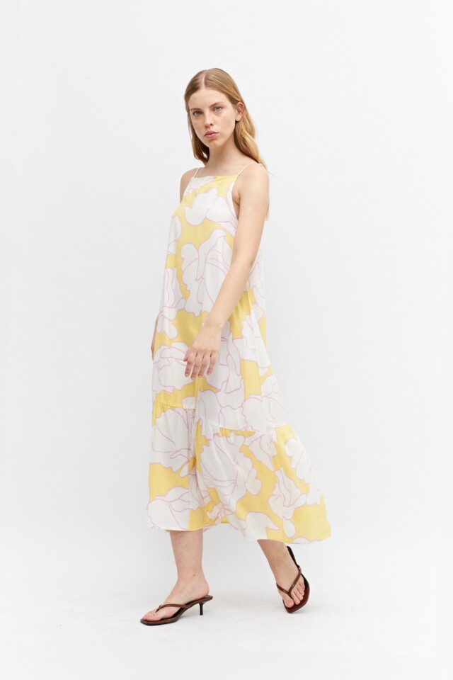 Maxi vestido con estampa floral amarillo