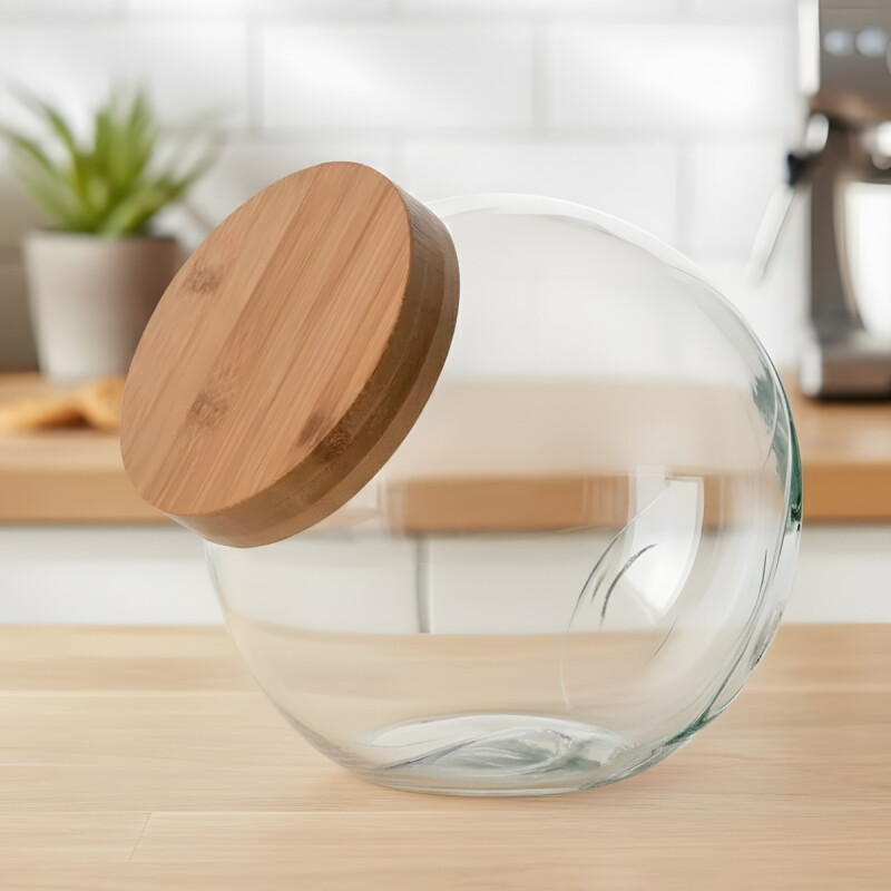 Galletero de vidrio 1,55 lts con tapa simil madera TRANSPARENTE