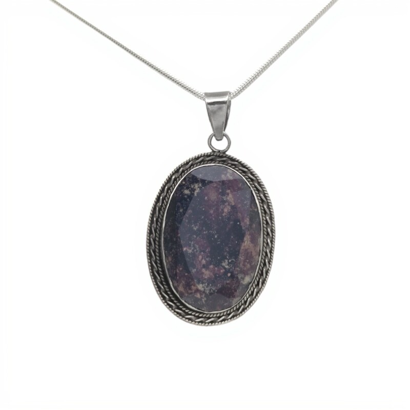 Dije Colgante Oval-Plata 925-Raíz de Zafiro-CP4541 conpiedra