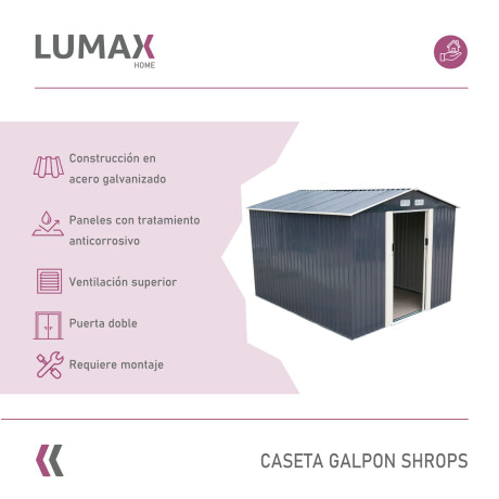 Caseta Galpon Jardin Lumax shrops Gris Oscuro 270x313x214 Caseta Galpon Jardin Lumax shrops Gris Oscuro 270x313x214