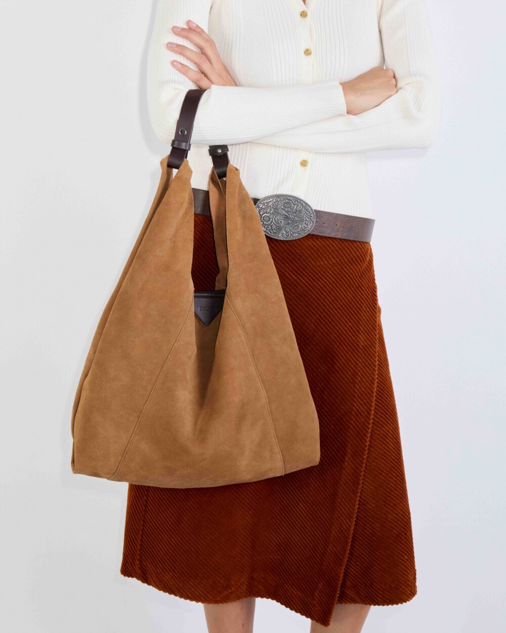 Bolso The Shopping en cuero gamuza Cuoio Marron