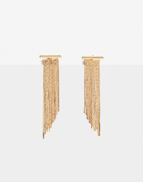 Aros Colgantes Largos Metal Aros Largos Cadenas - Dorado
