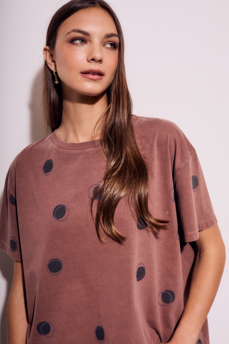 Remera Algodon Lunares Marron Marron