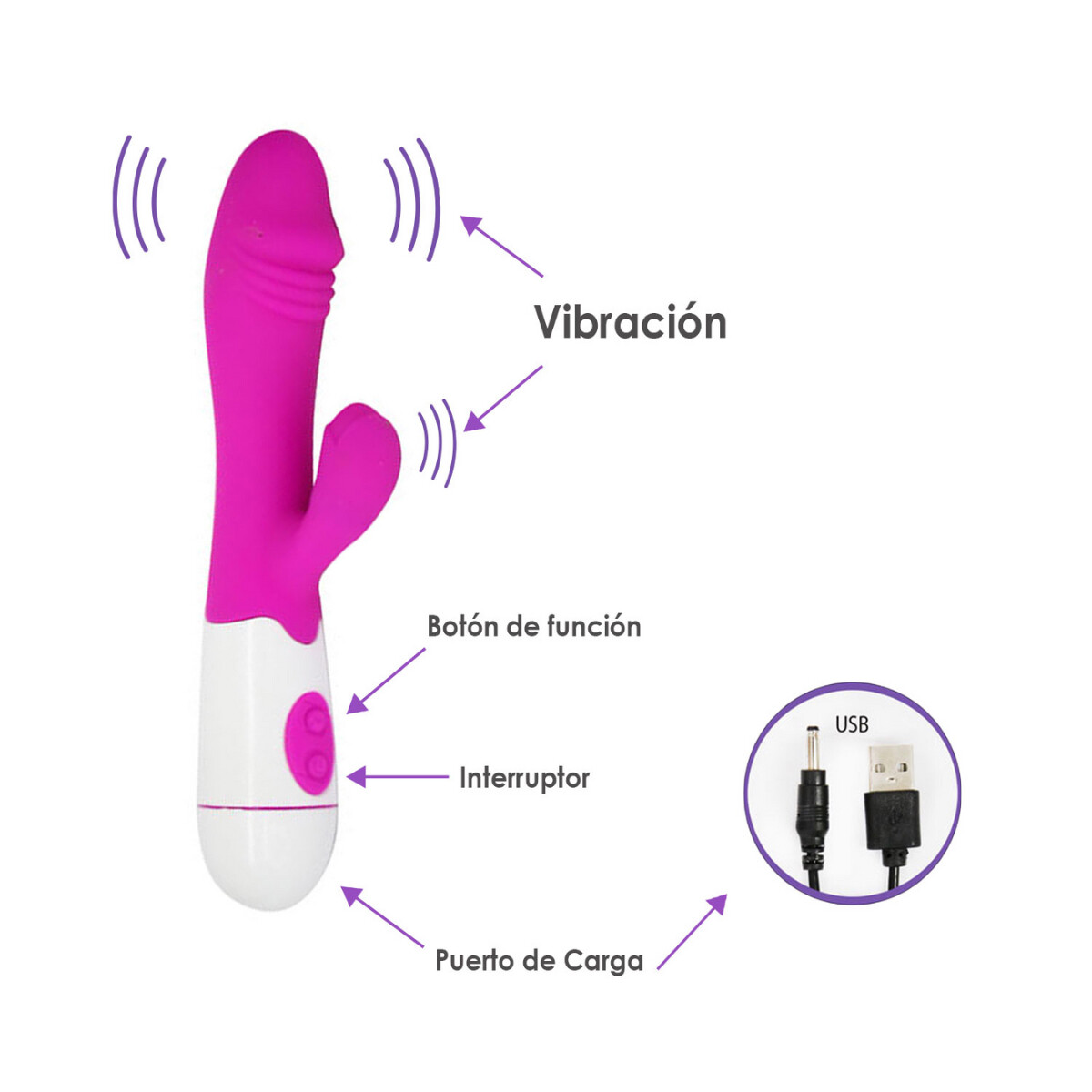 Vibrador Con Doble Estímulo Desing Recargable USB - Fucsia 