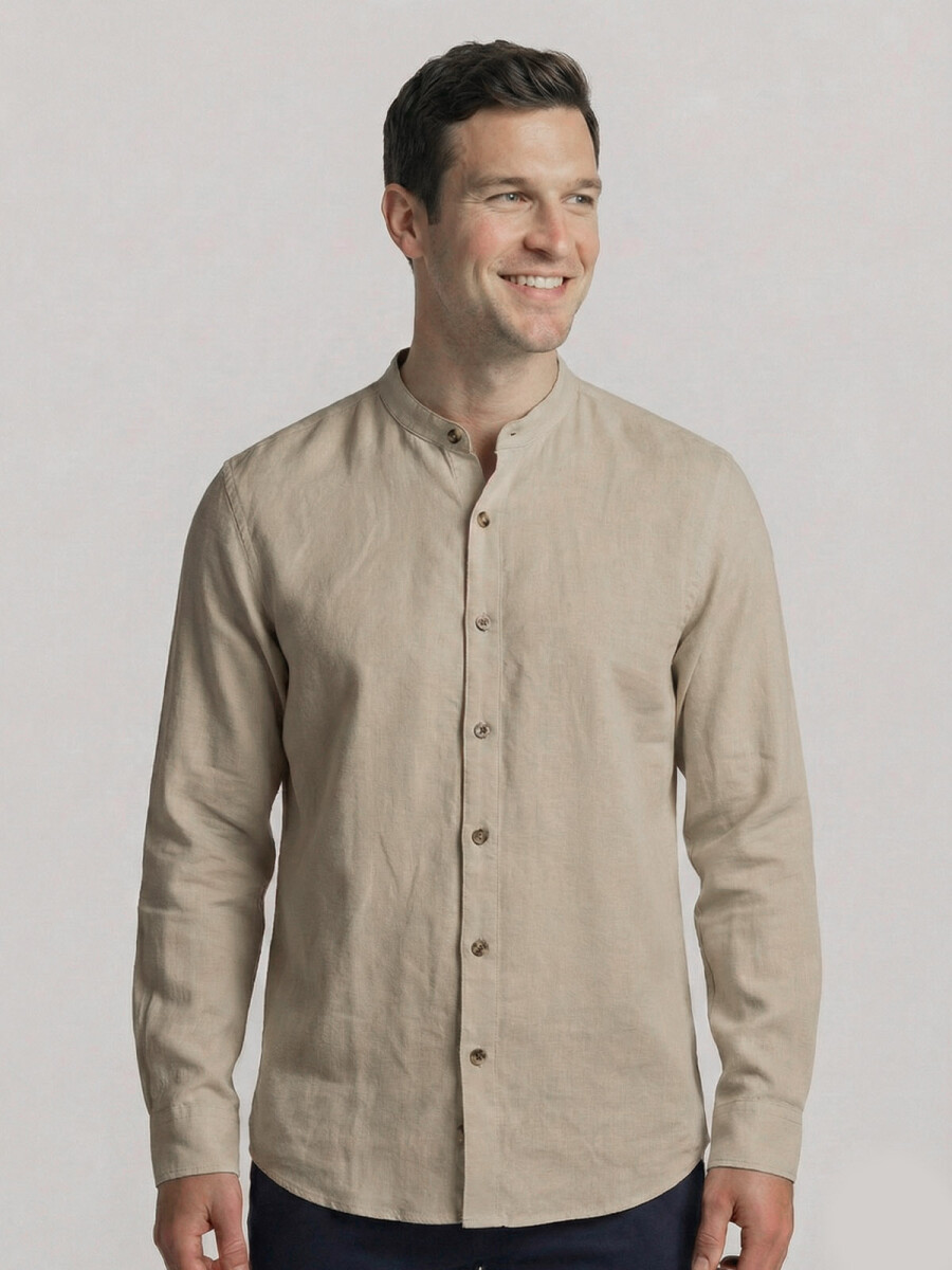 CAMISA LINO MAO - BEIGE 