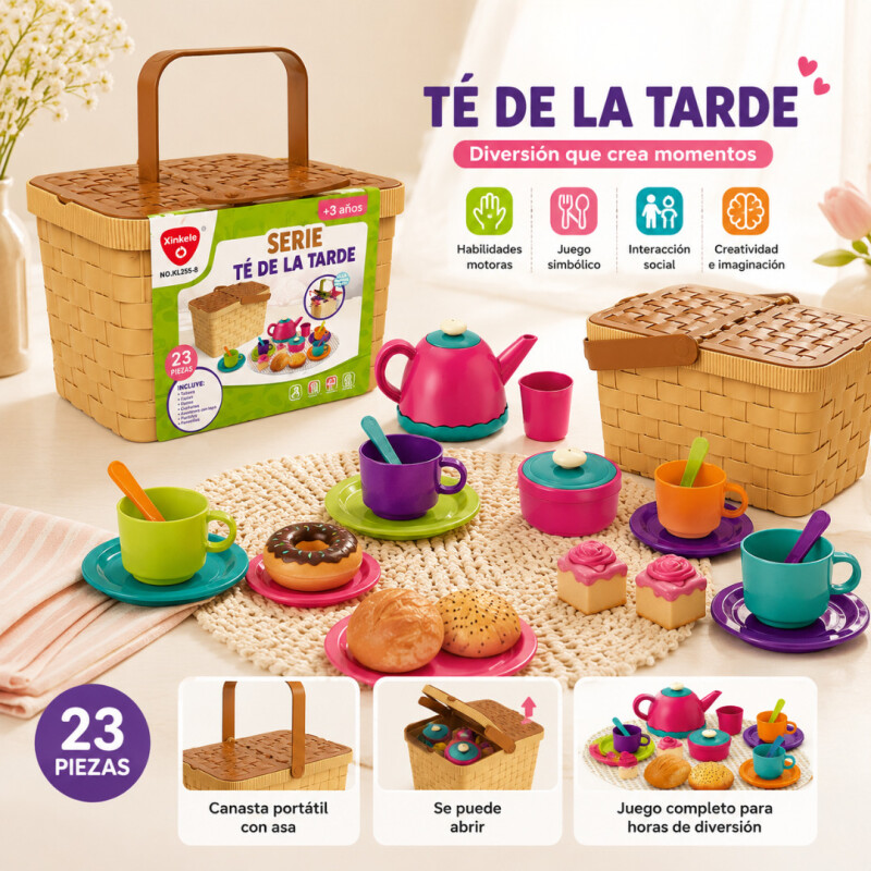 Juego De Té Infantil Picnic Canasta Tetera Tazas Juguete Juego De Té Infantil Picnic Canasta Tetera Tazas Juguete