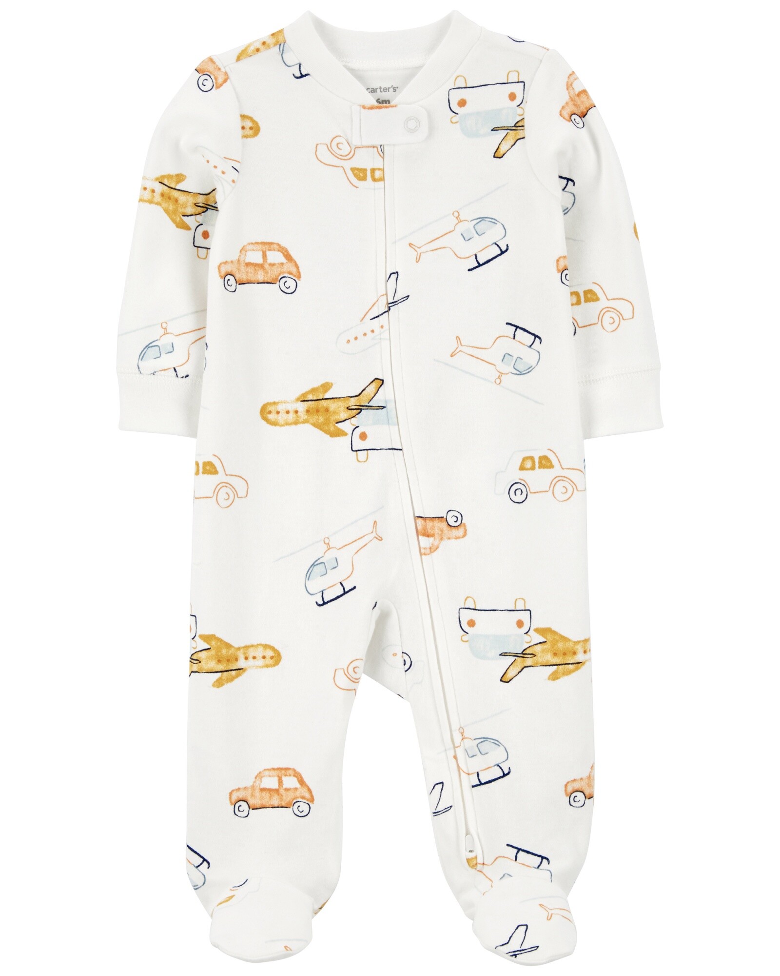 Pijama una pieza de algodón con pie, diseño vehículos Sin color