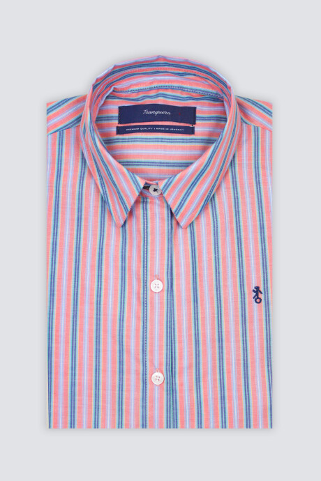 Camisa Dama Emi Raya Coral con Celeste