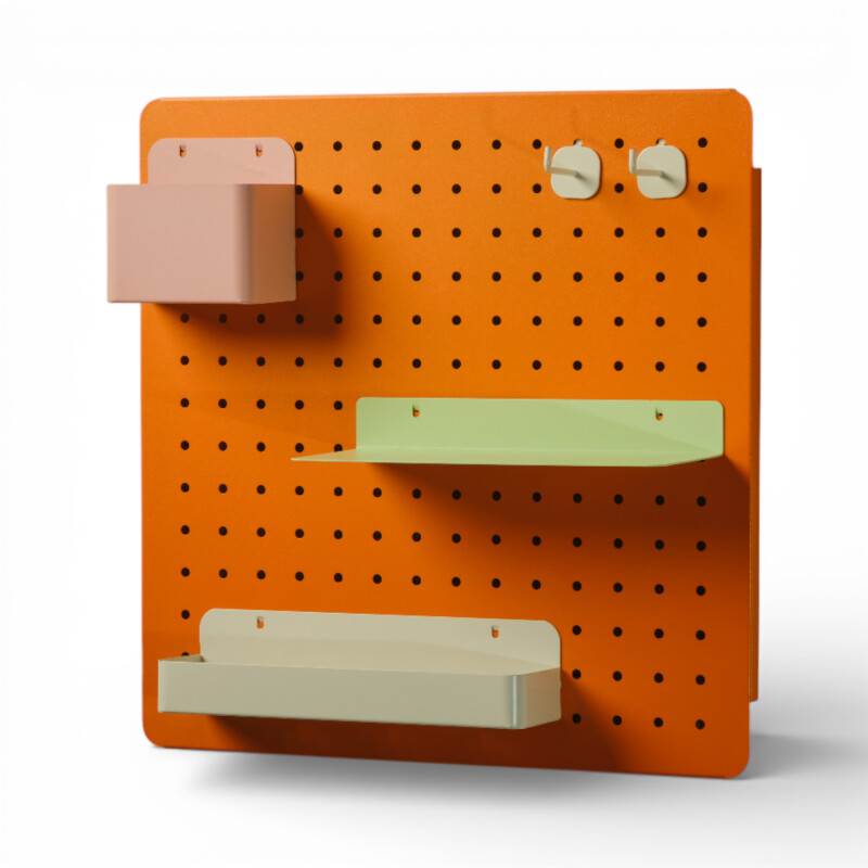 Panel perforado pegboard metálico organizador de pared 40x40 cm – Multiuso para el hogar Naranja