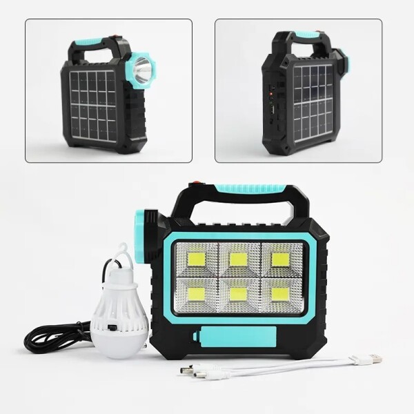 Linterna Led Farol Reflector Recargable Solar Usb + Lampara Color Celeste