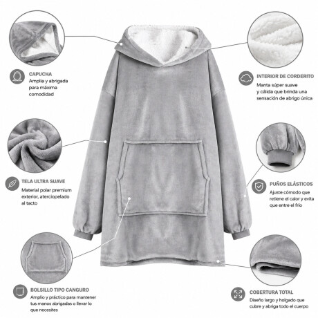 Buzo Canguro Oversize Manta Polar Afelpada Corderito Capucha Gris