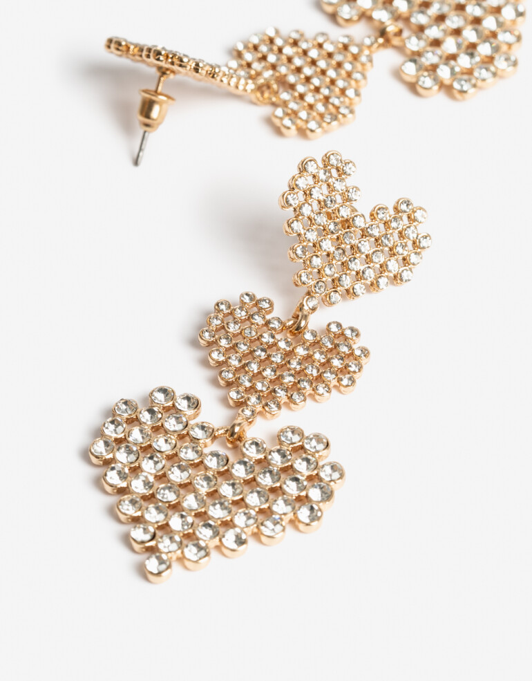 Aros Colgantes Largos Strass Aros Largos Corazones Strass - Cristal