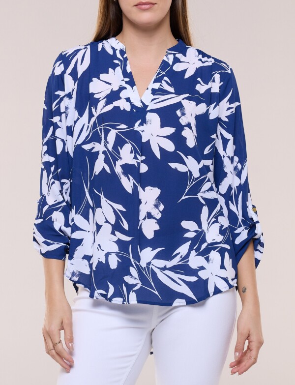 Blusa De Gasa Printed AZUL/BLANCO