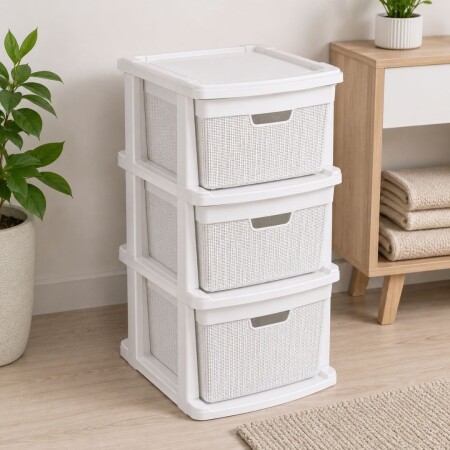 Cajonera Gavetero Estante simil Rattan 3 Cajones Blanco Cajonera Gavetero Estante simil Rattan 3 Cajones Blanco