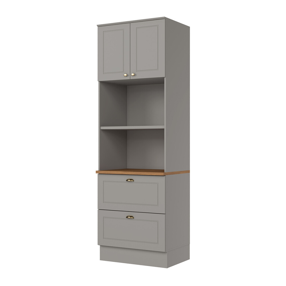 PANELERO TORRE 2 PUERTAS 2 CAJONES ARMARIO CON ESTANTERÍA PARA MICROONDAS - LÍNEA AMERICANA GRIS