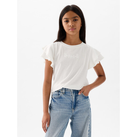 SS RUFFLE EMBRO BETTER GRPH TEE NEW OFF WHITE