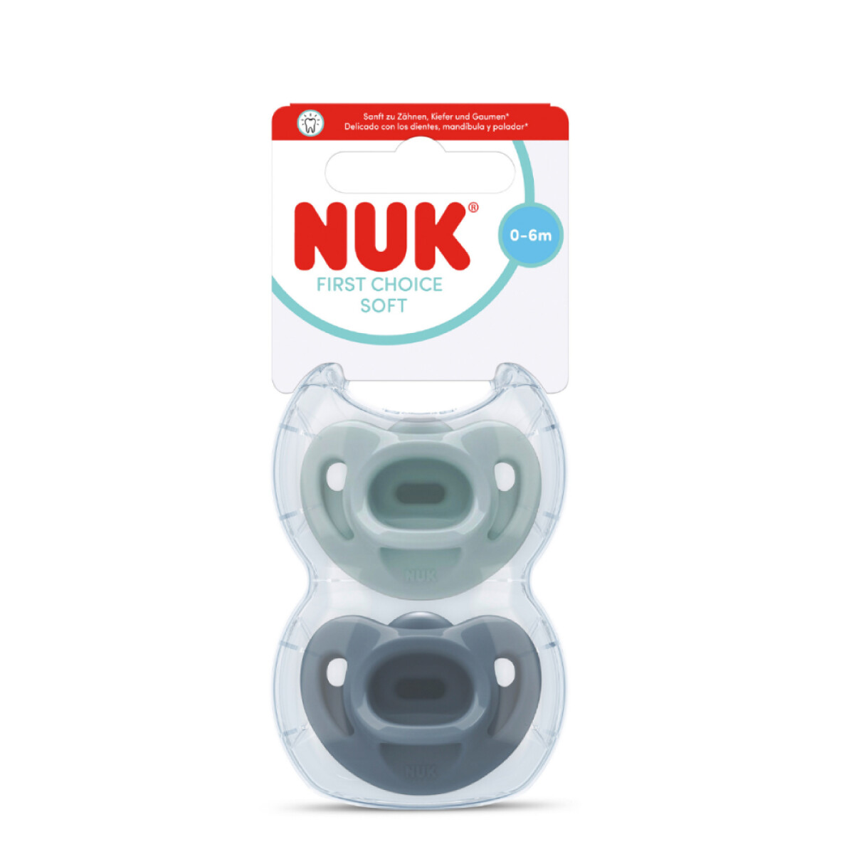 Chupetes de Silicona NUK First Choice Soft Verde y Azul 0 a 6 Meses 2 Unidades 