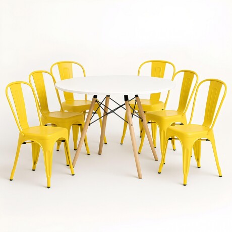 Juego de comedor mesa Redonda 120cm + 6 Sillas Tolix Blanco