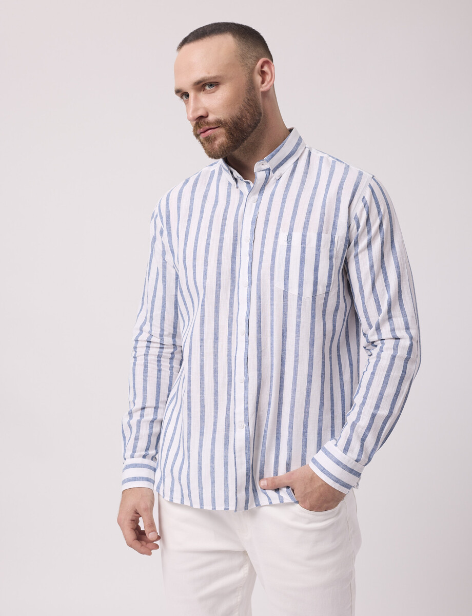 Camisa m/l rayada azul