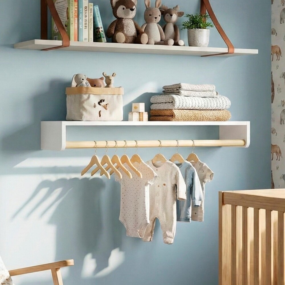 Estante Perchero Theo - infantil Pino Natural y MDF Blanco