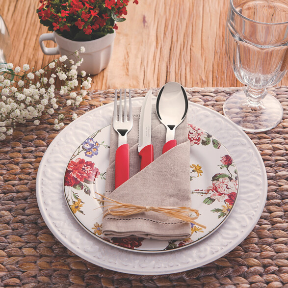 Juego de cubiertos color rojo, modelo CARMEL, 24 piezas -TRAMONTINA TN7681