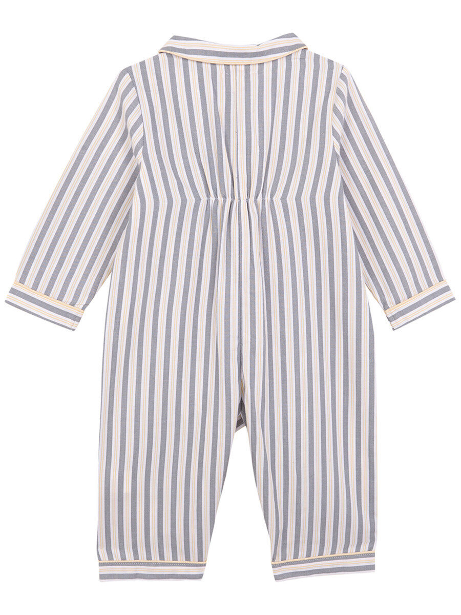 Pijama De Rayas Con Contraste Blanco Roto