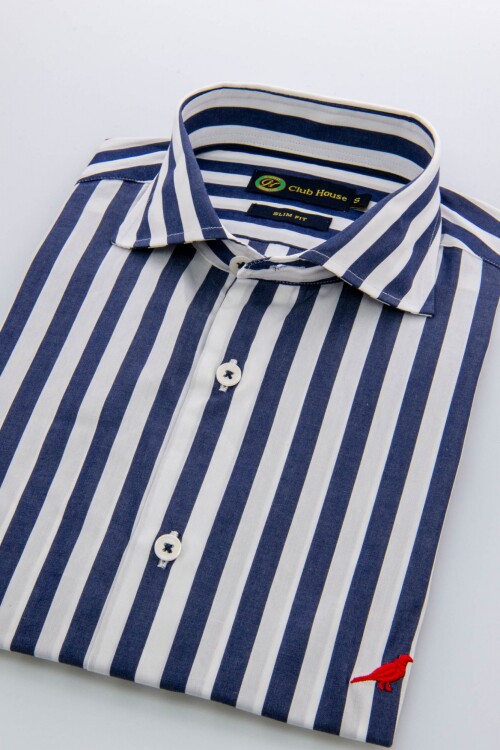 Camisa Slim-Fit Hudson collar Azul rayas