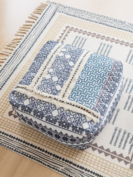 PUFF CUADRADO TEXTIL ETNICO AZUL AZUL