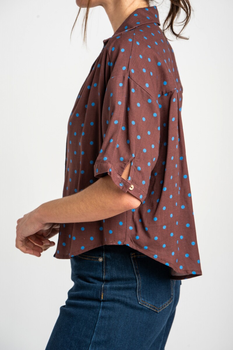 Blusa Con Lino Print Lunares Chocolate