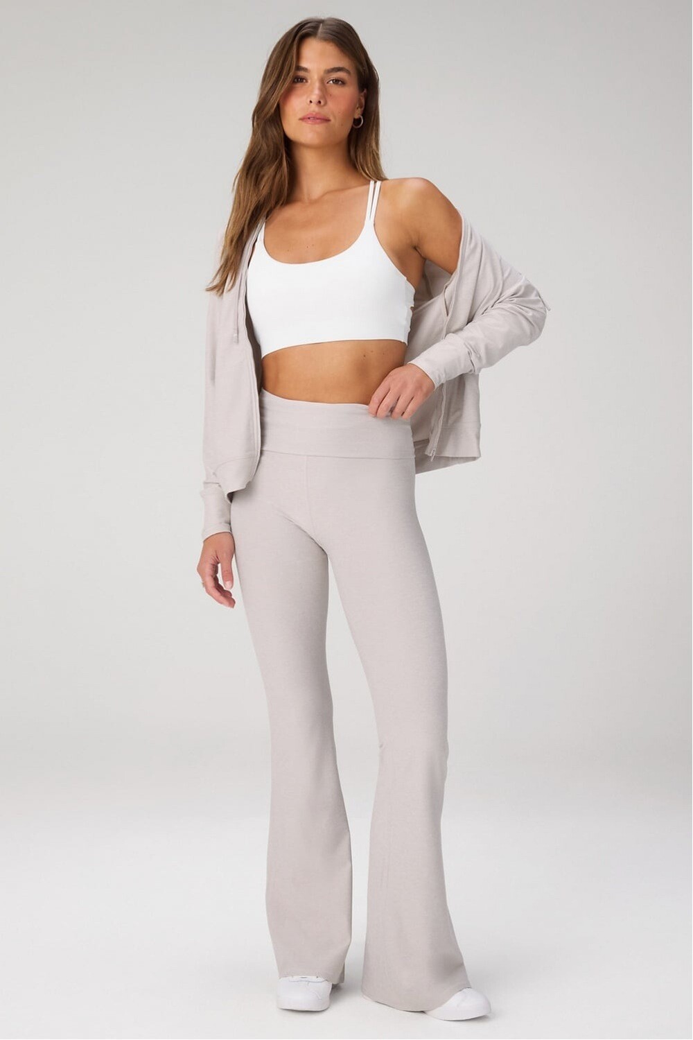 Polera Cloud Jersey Full Zip Hoodie Mujer Light Sand Heather