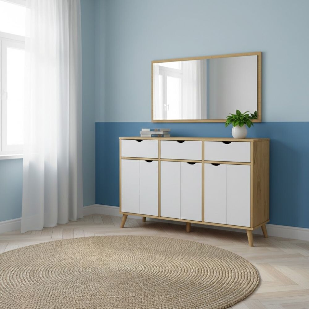 APARADOR BUFFET 3 PUERTAS 3 CAJONES EN MADERA MACIZA BLANCO